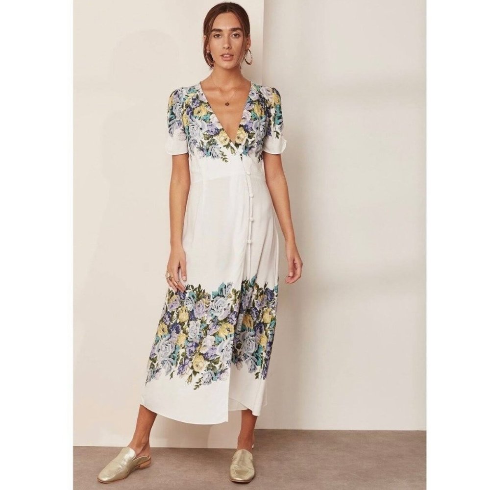 Free People White Floral Midi Dress